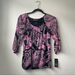 143. NWT Pink & Black 3/4 length sleeve Blouse Top